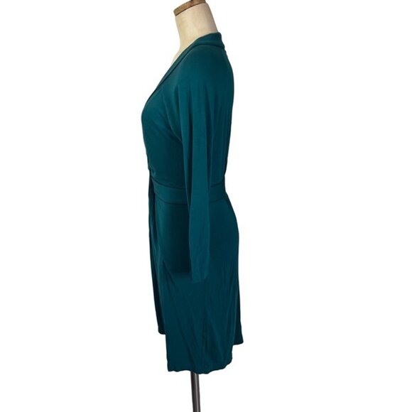 BCBGMaxaxria dress women's S green blue teal long sleeve faux wrap v neck - Picture 6 of 8